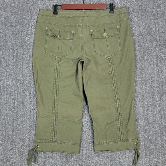 Arizona Jeans Pants Womens 15 Green Capri Stretch Cotton Waist & Leg Drawstrings - Picture 7 of 11